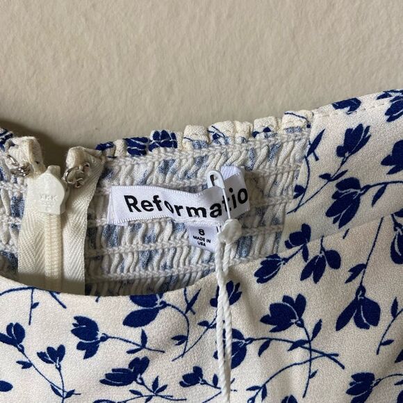 NWT Reformation Rosalie Mini White Dress Blue Floral Size 8 - Picture 12 of 13